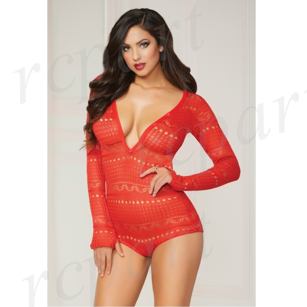 Knit Long sleeve romper red 10721
